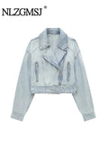 Znbbw TRAF - Women 2023 Spring Autumn Blue Denim Trench Coat Jacket Vintage Long Sleeve Belt Relaxed Female Outerwear Tops