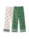 Znbbw TRAF Green Chic Women Pants 2023 Embroidery Loose Full Length Ladies Trousers Casual High Waist Wide Pants For Female