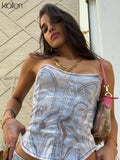 Znbbw Denim Two Piece Set for Women Summer Sexy Strapless Backless Crop Top and Mini Skirt Set Streetwear y2k Matching Suit