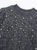 Znbbw Women Knit Pullover Silver Thread Long Sleeved O Neck Blouse Loose Sweater Top Female