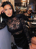 Znbbw Women Sexy Long Sleeve See Through Bodycon Club Black Mini Dress 2023 Autumn Fall Clothing Wholesale Items For Business