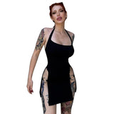 Znbbw European and American Style Sexy Hanging Neck Open Back Hollow Skirt Spicy Girl Tight Metal Button Dress Women