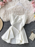 Znbbw Women's Blouse Korean Style Solid Color Ruffled Irregular Sling Shirt New Pleated Waist Sling Suspender Tops LL957