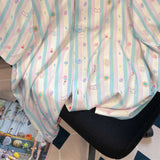 Znbbw Sweet Blouses Short Sleeve Striped Print Aesthetics Shirts Tops Summer Preppy Style All Match Y2k 2000s Girl Clothing