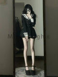 Znbbw Style Kawaii Two Piece Set Women Sailor Collar Design Sweet Skirts Suit Female Elegant Tops + Mini Skirt 2024 Winter New