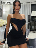 Znbbw Women Long Sleeve Mesh See Through Bodycon Party Club Black Mini Dress 2023 Fall Clothing Wholesale Items For Business