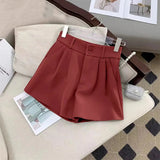 Znbbw Women High Waist Suit Shorts Summer Casual All Match Loose Shorts Y2K Female Korean Solid Button Wide Leg Pants New