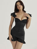 Znbbw Sexy Off Shoulder Strapless Mini Dress Women Robe Black Sleeveless Backless Ruffle Bodycon Party Club Dress Vestido