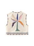 Znbbw TRAF Embroidered Vest Cardigan For Women Vintage National Style Patchwork Sleeveless Top 2023 Open Waistcoat
