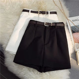 Znbbw With Belt Suit Shorts Women Summer High Waist Loose Casual Wide Leg Shorts Korean Chic Office Lady All-match Shorts