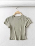Znbbw Women O-neck Short-sleeve T-shirt Slim Elastic Skinny Summer Sexy Crop Tops