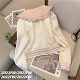 znbbw Casual Pants Suit Doll Collar Long Sleeve Coats+Bandage Pants 2023 Autumn Fashion Western Style Sports Two-piece Suits