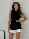 Znbbw Sleeveless Tops White Pleated Skirts 2 Pieces Set Women High Waist Slim Vest Mini Skirt Suits 2024 Elegant Ladies Outfits