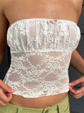 Znbbw Women y2k Lace Tube Tops Boat Neck Strapless Tank Tops Summer Backless Bandeau Shirts Streetwear
