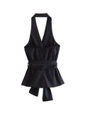 Znbbw TRAF 2023 Women's Poplin Wrap Top Woman High Street Crossover Halter Neck Belt Female Chic Top