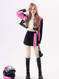 Znbbw Color Matching Sets Harajuku Punk Gothic Spring Autumn Two Piece Sets Womens Outifits Lettr Print Tops Mini Short Skirt