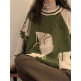 Znbbw Patchwork Sweater Women Harajuku Tassel Oversized Knitted Pullovers Streetwear Korean Casual Knitwear All Match Jumpers