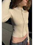Znbbw Sexy Slim Knitted Cardigan Sweater Women Autumn Soft Cotton Double Zippers Crop Top Vintage Simple Sweet Cardigan Tops Y2k