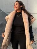 Znbbw Warm Plush Lapel Leather Vest Jacket Women's Casual Fashion Sleeveless Single Breasted Jacket 2023 Autumn/Winter Chic Tops