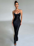 Znbbw Satin Backless Maxi Dress For Women 2023 Autumn New Spaghetti Strap Sleeveless Bodycon Long Dress Vestido Clubwear