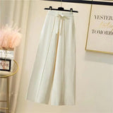 Znbbw pants women spring and autumn high waist elastic drape drawstring loose casual mopping pants straight wide leg pants