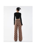 znbbw Women's Casual Vintage Plaid Wide Leg High Waist Jeans Pants 2023 Spring Hip Hop Streetwear Loose Straight Denim Trousers