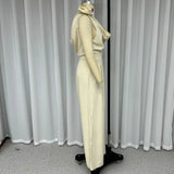 Znbbw Women Jumpsuits Summer Fashion Temperament Cowl Neck Sleeveless Solid Rose Nipped Waist Wide Leg Pants Rompers High Stree