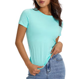 Znbbw Basic Short Sleeve Crop Tops T-shirts for Women Summer Solid Slim Fit Basic Round Neck Cropped Tops Tees Pullover Shirts