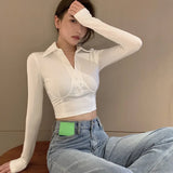 Znbbw Women's Top Long Sleeved Slim Fitting Casual T-shirt Short Exposed Navel Sun Protection T-shirt