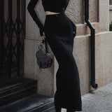 Znbbw Slit Midi Skirt Women Streetwear High Waist Black Suit Skirts Office Lady Korean Fashion Slim Pencil Skirt Spring Summer