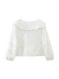 Znbbw TRAF 2023 Women Sexy Front Ruffles Cropped Shirt High waist Short Blouse Short sleeve French White Tops