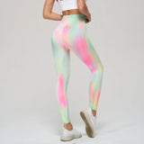 Znbbw Gradient Peach Yoga Pants High Waist Sport Leggings Rainbow Tie Dye Tights Gym Running Push Up Pants Booty Leggins