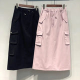 Znbbw Full Length Skirt Black Elastic Waist Y2k Skirts Cargo Skirts for Women Spring Summer Drawstring Girls Long Skirt