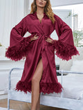 Znbbw Women Bathrobe Nightwear Lingerie Feather Long Sheer Kimono Bridal Solid Color Soft Long Sleeve Robe Sleepwear Ladies Loungewear