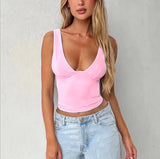 Znbbw Women Summer y2k Solid Sleeveless Crop Tops Camisole V-neck Casual Basic Slim Fits Corset Bustier Tanks Tops Party Clubwear Tops