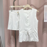 Znbbw Sleeveless Shorts Sets Women 2024 Spring Summer Slim Solid Button Pocket Vest High Waist Short Pants 2-piece Women's Set