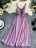 Znbbw Women's Holiday Long Dress Cross Sling Backless Solid Color Dress Beach Style Sexy Split Swing Dress Women Purple Dreess GD356