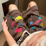 Znbbw Streetwear Pants High Waist Letter Print Pockets Lace Up Knee Length Pant Summer Casual Loose All Match Women Clothing