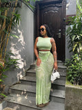 znbbw Sexy Mesh See Through Print Three Piece Skirt Set Club Outfit For Women 2023 Summer Fashion Sleeveless Crop Top Skirtset