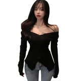 Znbbw T-shirt Sexy Split V-neck Bottoming Shirt Fashion Strapless T-shirt Top