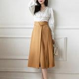 Znbbw Elegant Casual A-Line Skirts Women New 2023 Spring Chic Irregular Design High Waist Loose Pleated Skirts Faldas Mujer