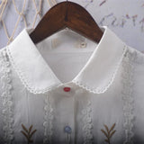 Znbbw Sweet Shirts Embroidery Peter Pan Collar Button Cardigan Blouses Summer Puff Sleeve Tops Preppy Style Girl Clothing