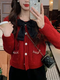 Znbbw Knitted Cardigan Coat Design Sense Short Sweater Female 2024 Foreign Long Sleeve O Neck Sweater Cardigan Female Tops