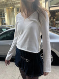 Znbbw Raw Trim Cotton Long Sleeve T Shirt Women Autumn Sweet V Neck Casual Simple Tee Tops Harajuku Vintage Cute T-shirts Y2k