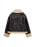 Znbbw Winter 2023 Women Jacket Coats Faux Shearling Sheepskin Coat Retro Motorcycle Jacket Fleece Woman Jackets Outerwear Tops