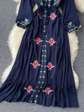 Znbbw Women's Dress Travel Photography Holiday Long Dress New Retro Ethnic Style Embroidered V-neck Lantern Sleeve Dress ML1034