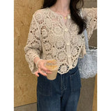 Znbbw version of chic niche sweet hollow knit jacket cardigan women's autumn new embroidered lace long sleeved top trend