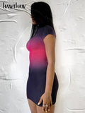 Znbbw Women Fashion Short Sleeve Bodycon Streetwear Gradien Mini Dress 2023 Summer Fall Clothing Wholesale Items For Business
