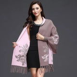 Znbbw cashmere tassel poncho shawl dual-purpose scarf women knitted sweater top retro cheongsam cloak cape coat outside clothing