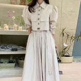 Znbbw Fashion Matching Sets Puff Sleeve Button Short Blouses High Waist Pleated Long Skirts Solid Color Design Women's Clothing